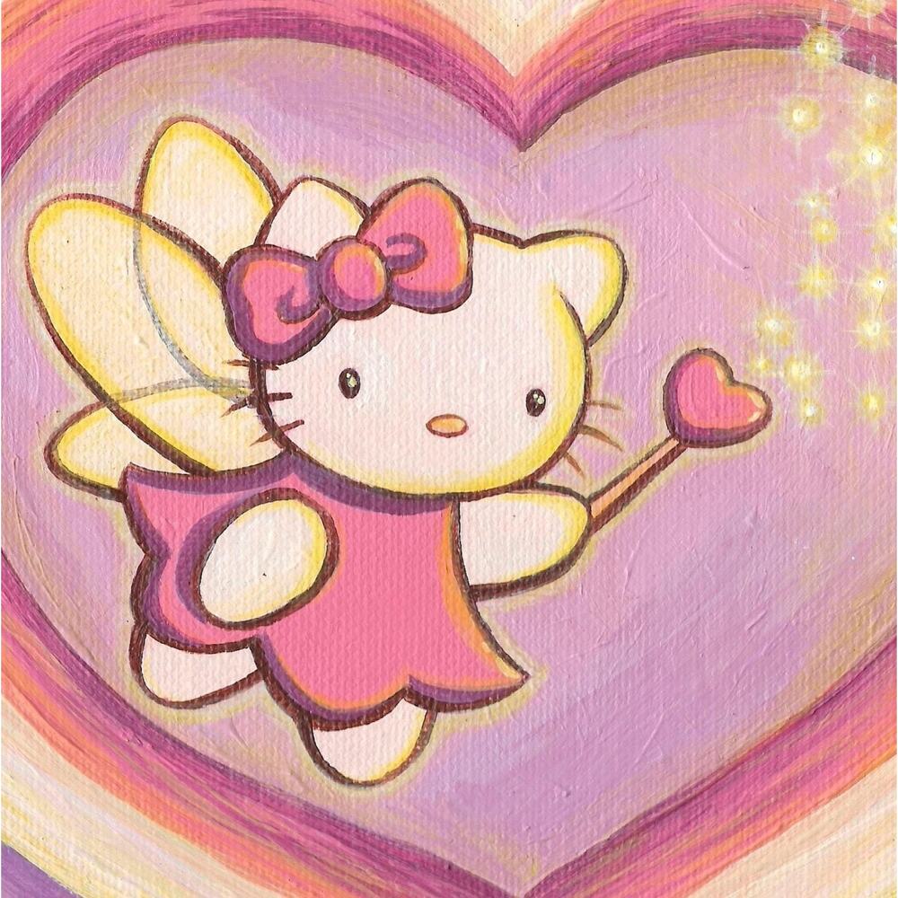 Original Painting Hello Kitty Fairy Heart Pink Kawaii Art Acrylic on 8x10 Canvas